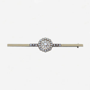Diamond and Seed Pearl Bar Brooch in 15ct - Secondhand