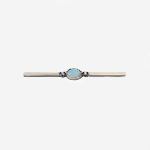 Opal and Diamond Bar Brooch in 9ct Gold - Secondhand