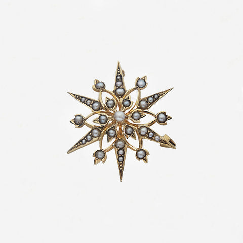 Seed Pearl Star Brooch in 15ct Gold - Secondhand