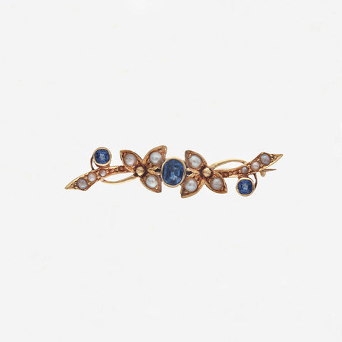 Sapphire and Seed Pearl Antique Brooch - Secondhand