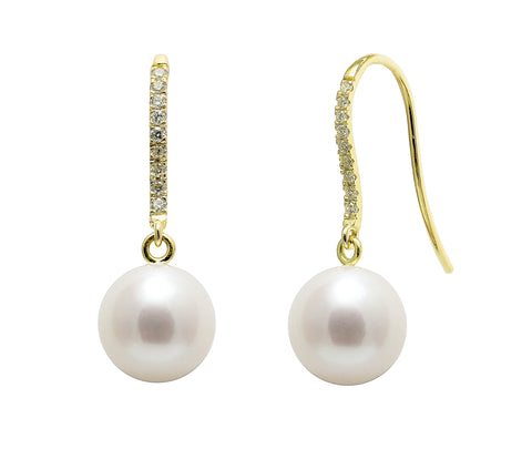 Freshwater Pearl & Diamond Drop Earrings in 18ct Gold