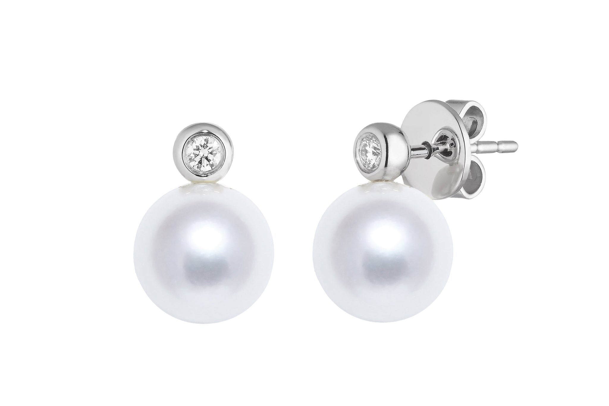 Freshwater Pearl (7.5-8mm) & Diamond Stud Earrings in 18ct White Gold