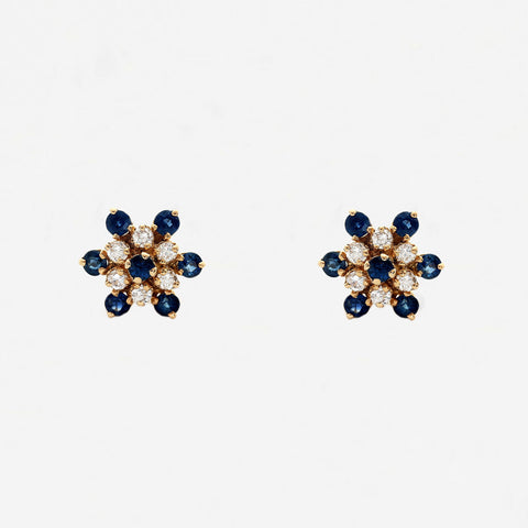 Sapphire & Diamond Cluster Earrings in 18ct Yellow Gold - Secondhand