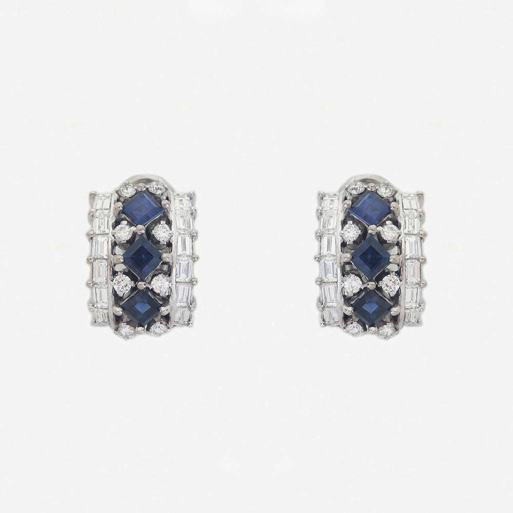 Sapphire & Diamond Hoop Earrings in 18ct White Gold - Secondhand