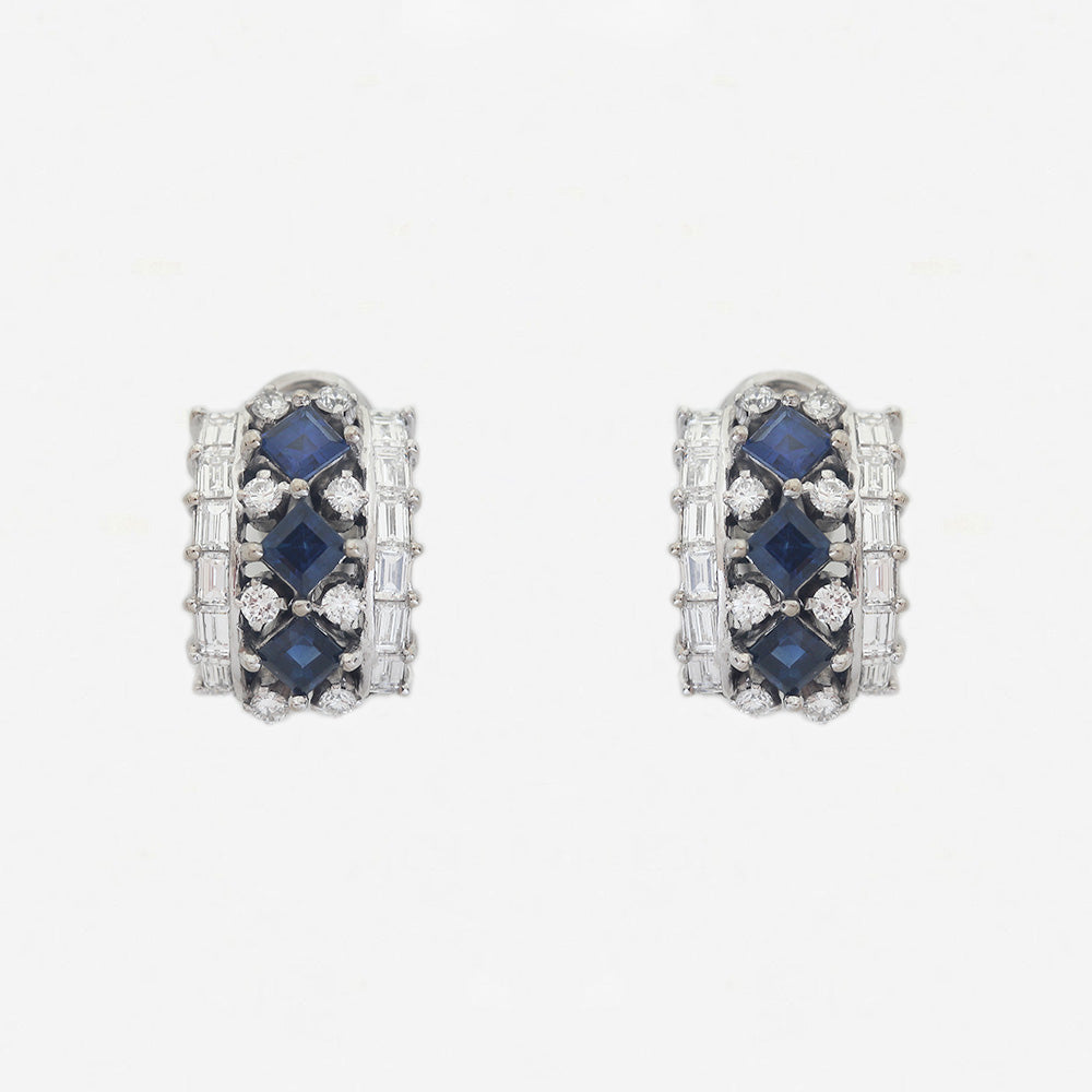 Sapphire & Diamond Hoop Earrings in 18ct White Gold - Secondhand