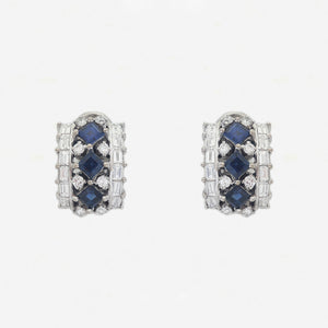 Sapphire & Diamond Hoop Earrings in 18ct White Gold - Secondhand