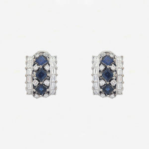 Sapphire & Diamond Hoop Earrings in 18ct White Gold - Secondhand