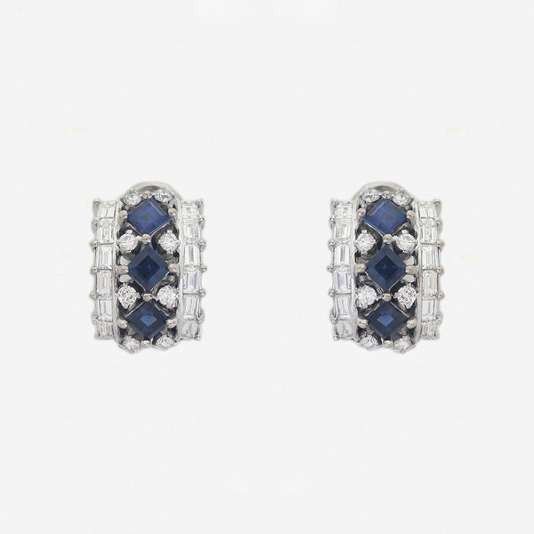Sapphire & Diamond Hoop Earrings in 18ct White Gold - Secondhand