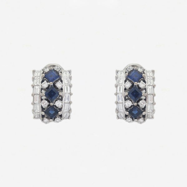 Sapphire & Diamond Hoop Earrings in 18ct White Gold - Secondhand