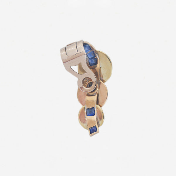 Synthetic Sapphire & 9ct Gold Clip Earrings c 1940 / 50's - Secondhand