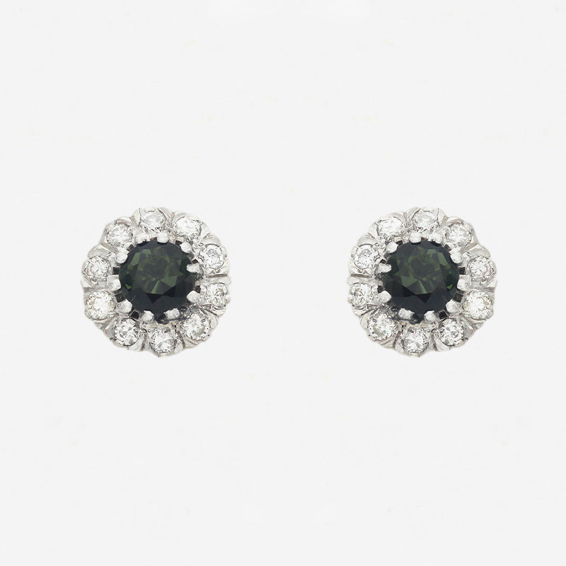 Tourmaline & Diamond Cluster Stud Earrings - Secondhand