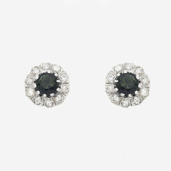 Tourmaline & Diamond Cluster Stud Earrings - Secondhand
