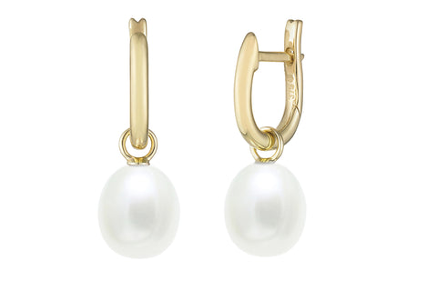 Freshwater Pearl (7.5-8mm) Huggie Earrings in 9ct Gold