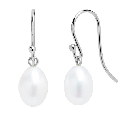 Freshwater Pearl Drop Earrings in 9ct White Gold