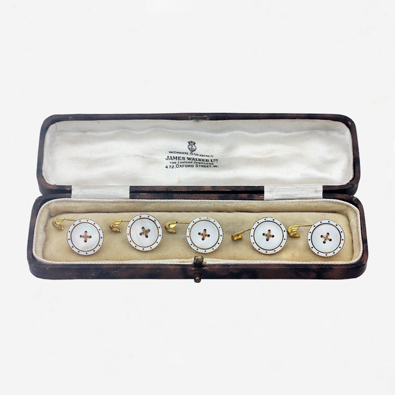 Mother Of Pearl, Enamel & 15ct Gold Shirt Studs - Secondhand