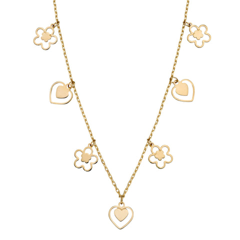 9ct Yellow Gold Heart & Flower Necklace