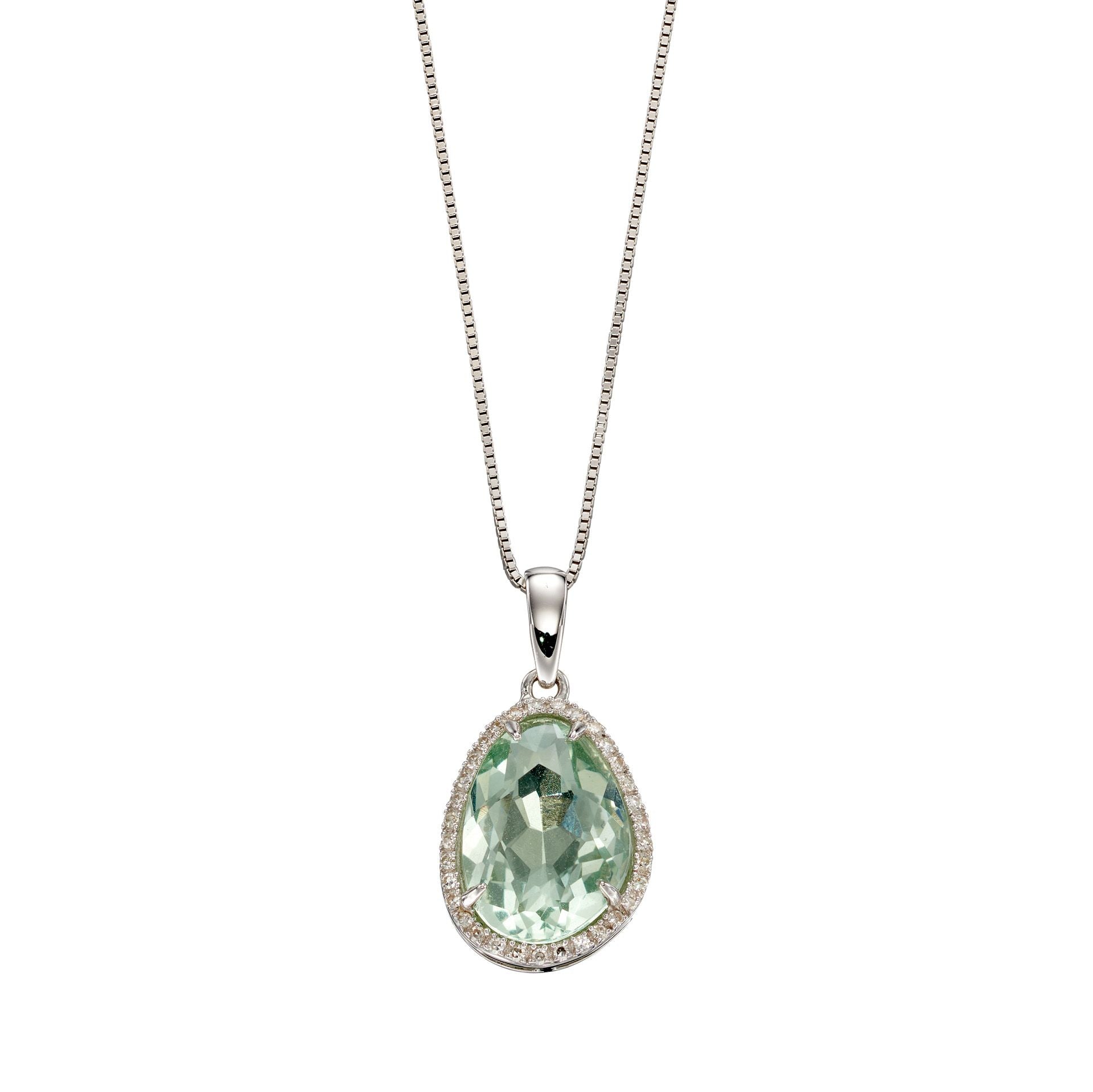 Fluorite & Diamond Pendant & Chain in 9ct White Gold