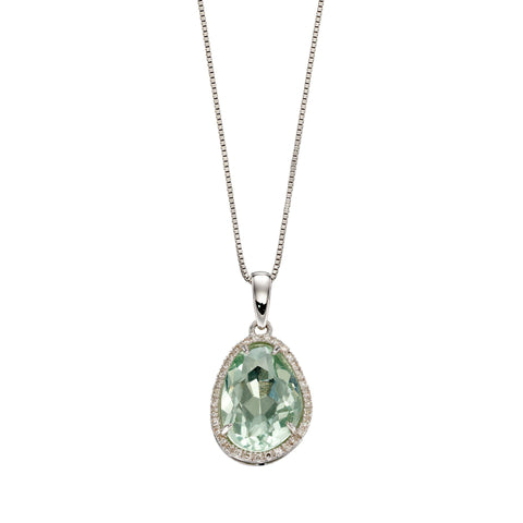 Fluorite & Diamond Pendant & Chain in 9ct White Gold