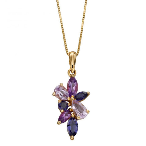 Amethyst & Iolite Pendant & Chain in 9ct Gold