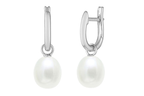 Freshwater Pearl (7.50-8.00mm) Huggie Earrings in Sterling Silver