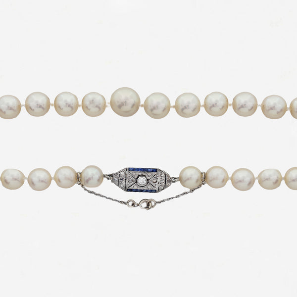 Cultured Pearl Necklace With An Art Deco Clasp -  Secondhand