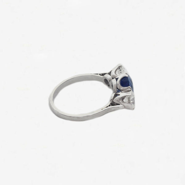 Sapphire & Diamond Three Stone Ring in 18ct White Gold & Platinum