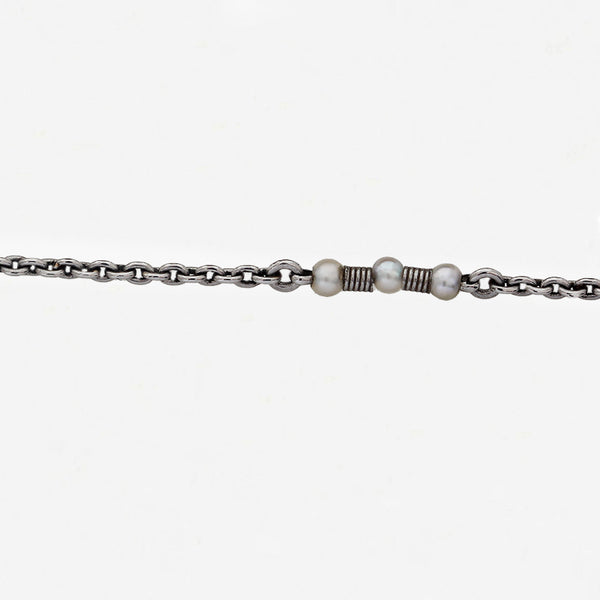 Enamel, Pearl & Diamond Locket with Pearl & Diamond Platinum Chain - Secondhand