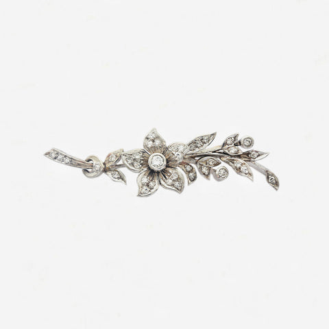 Diamond Floral Brooch in Silver and 18ct Gold - Secondhand