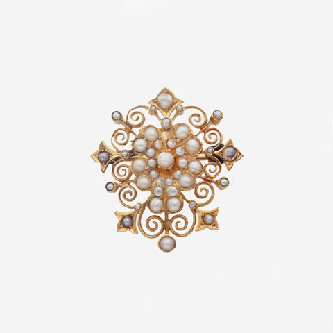 Seed Pearl Antique Brooch in 18ct Gold - Secondhand