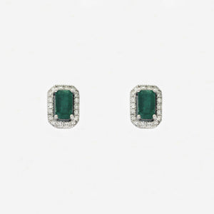 Emerald and Diamond Cluster Earrings in 14ct White Gold - Secondhand