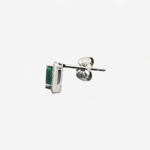 Emerald and Diamond Cluster Earrings in 14ct White Gold - Secondhand