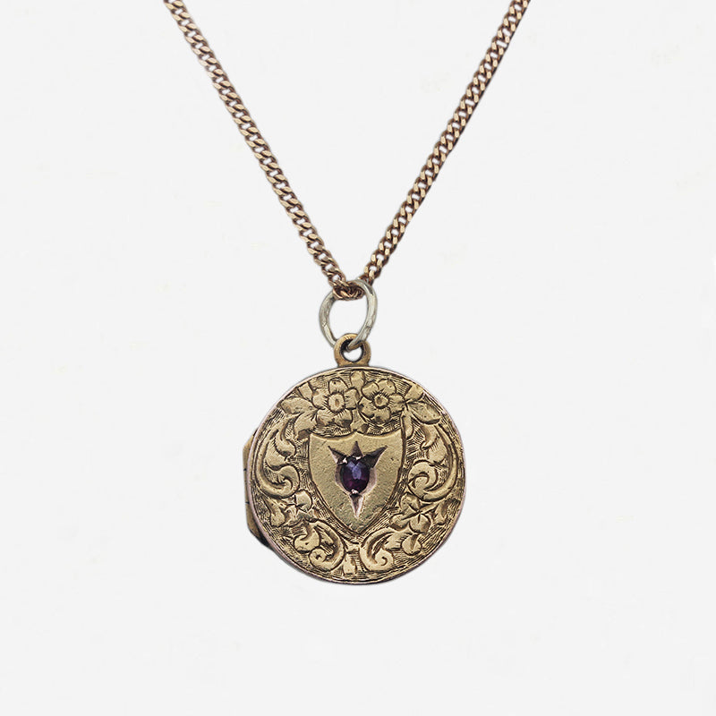 15ct Ruby Set Locket and 9ct Chain - Secondhand