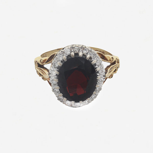 Garnet & Diamond Cluster Ring in 18ct Gold - Secondhand