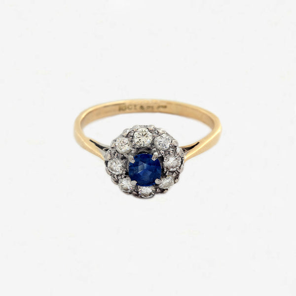 Sapphire & Diamond Cluster Ring in 18ct Gold & Platinum - Secondhand