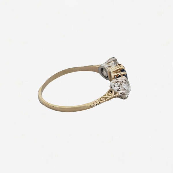 Sapphire & Diamond Antique Three Stone Ring in 18ct Yellow Gold & Platinum - Secondhand
