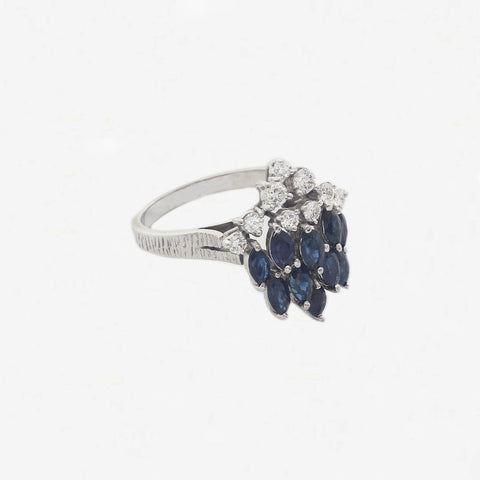 Sapphire & Diamond Cluster Ring in 18ct White Gold - Secondhand