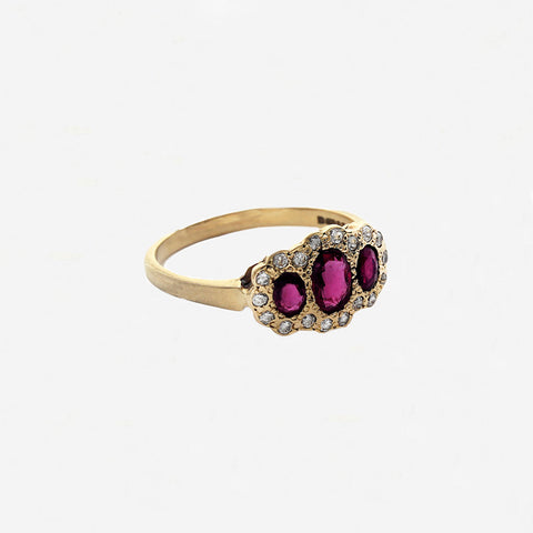Ruby & Diamond Triple Cluster Ring in 18ct Gold - Secondhand