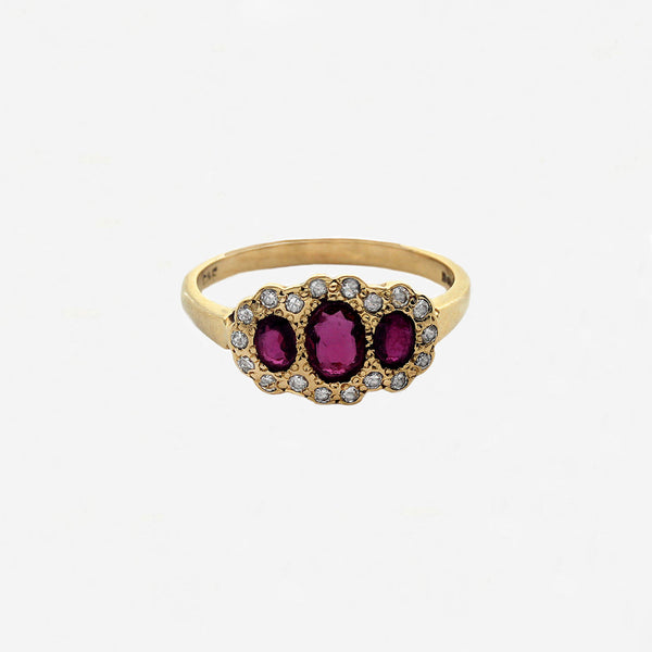 Ruby & Diamond Triple Cluster Ring in 18ct Gold - Secondhand