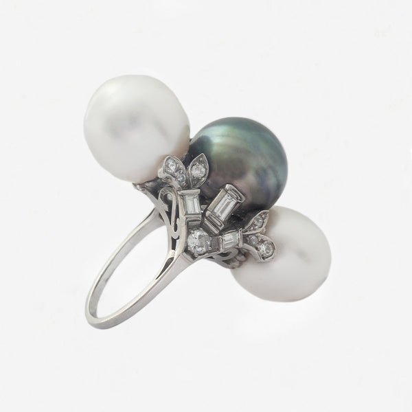 Tahitian and Sea Pearl Diamond Ring in 18ct White Gold - Secondhand