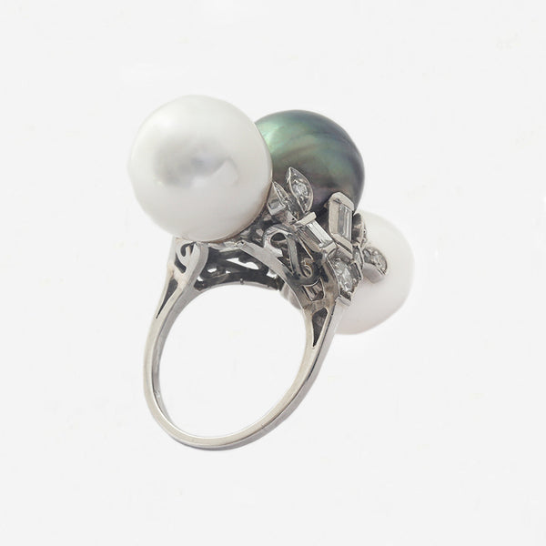 Tahitian and Sea Pearl Diamond Ring in 18ct White Gold - Secondhand