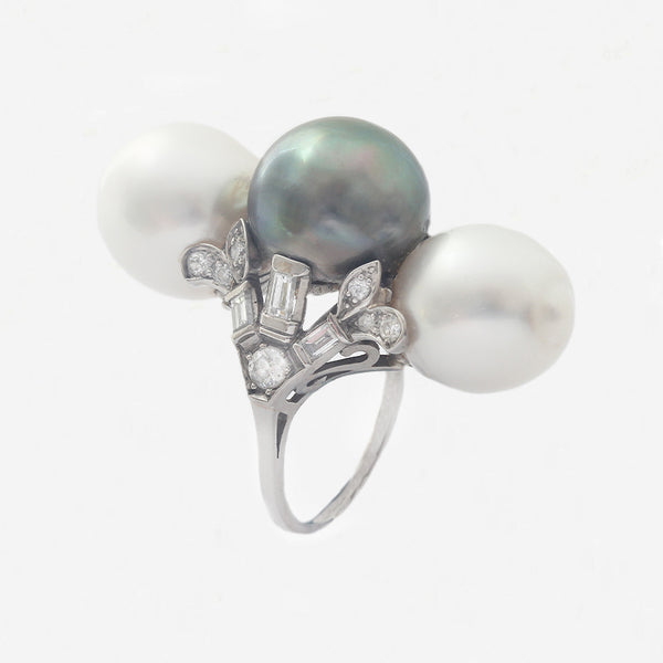 Tahitian and Sea Pearl Diamond Ring in 18ct White Gold - Secondhand