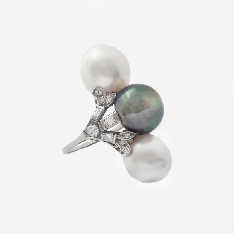 Tahitian and Sea Pearl Diamond Ring in 18ct White Gold - Secondhand