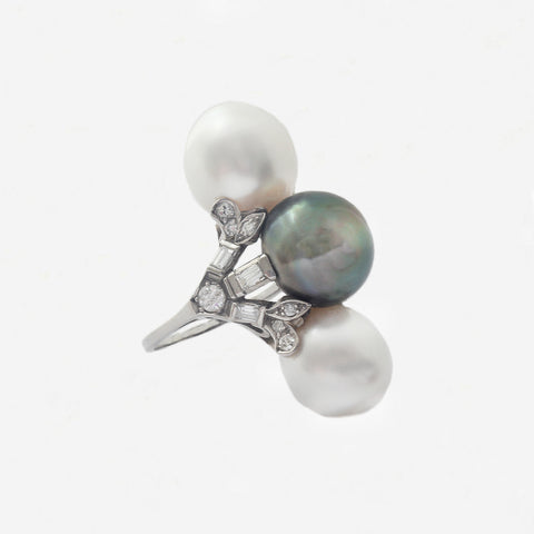 Tahitian and Sea Pearl Diamond Ring in 18ct White Gold - Secondhand