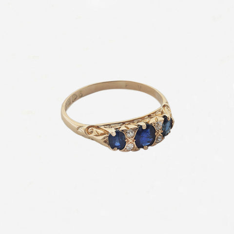 Sapphire and Diamond Antique Carved Ring - Secondhand
