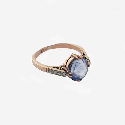 Sapphire Single Stone Ring with Diamond Shoulders in 9ct Gold - Secondhand