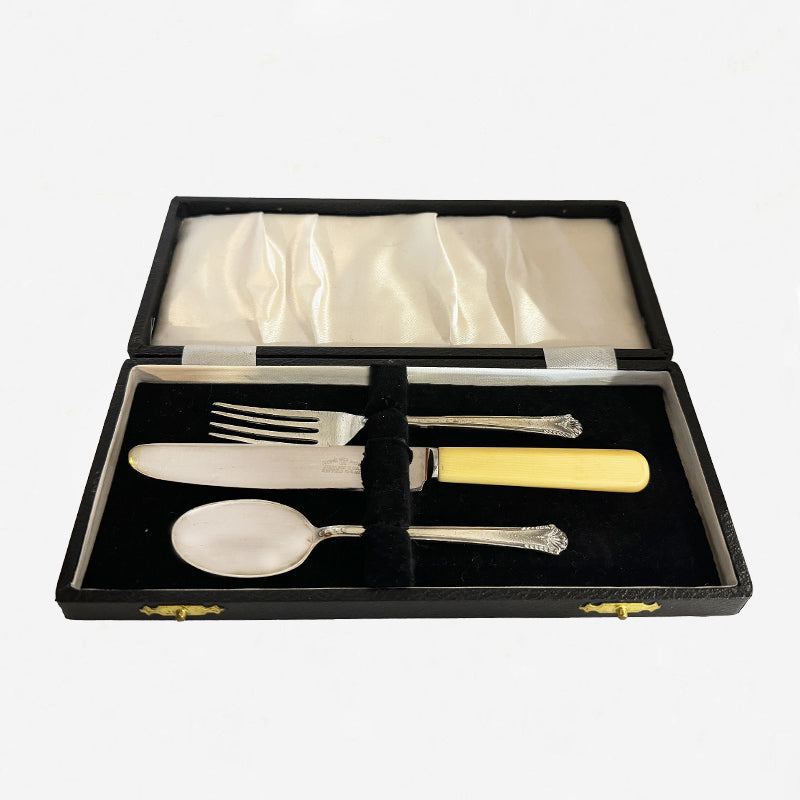 Silver Knife, Fork & Spoon Christening Set, Boxed - Secondhand
