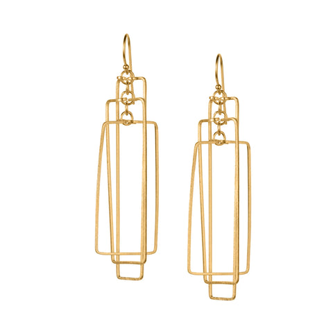 Gold Plated Silver Rectangle Drop Earrings by Christin Ranger