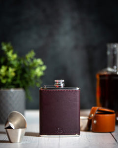 6oz Hip Flask Burgundy Leather by Marlborough of England