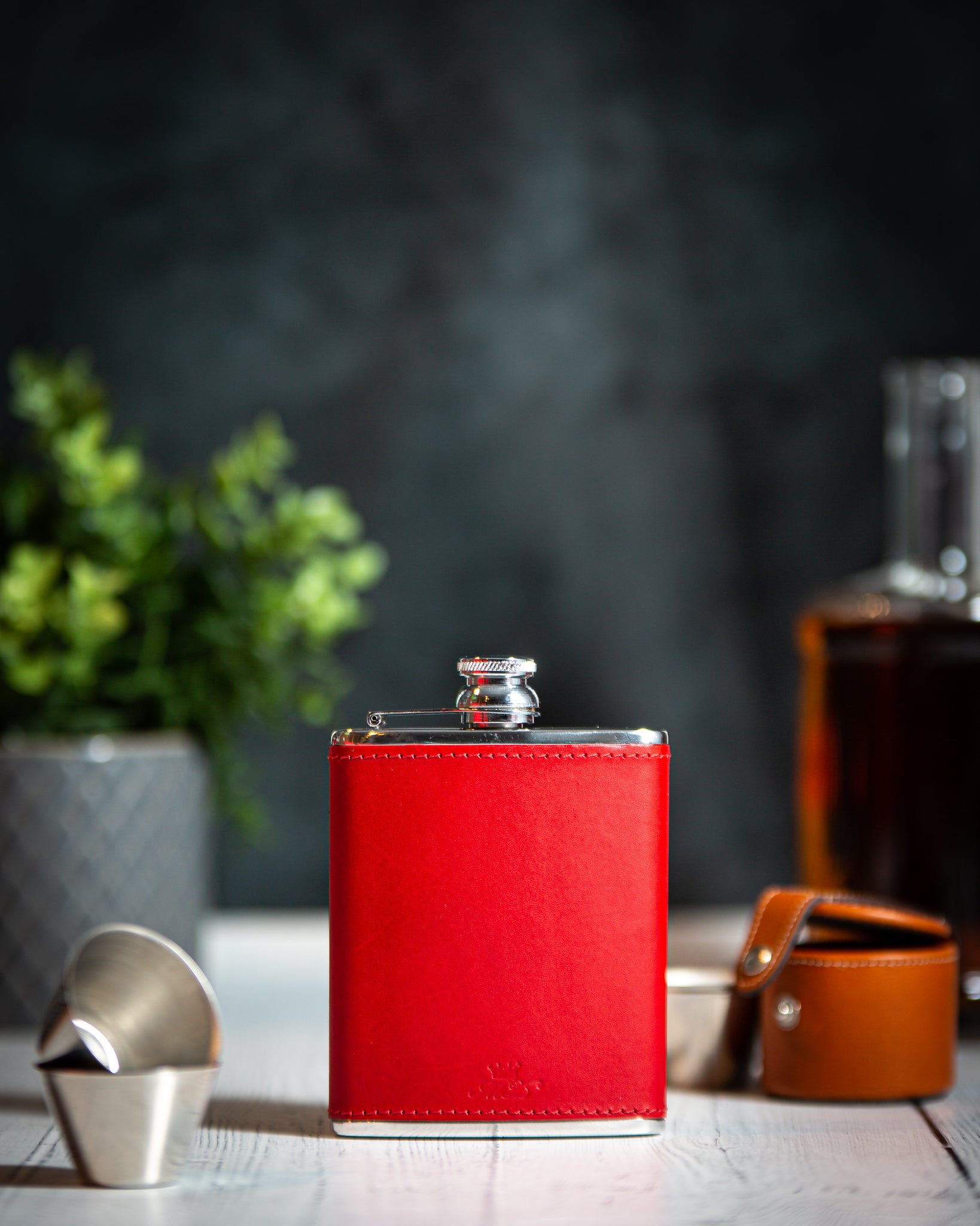 6oz Hip Flask Red Leather by Marlborough of England