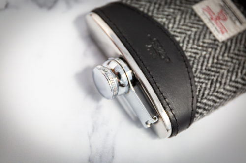 6oz Hip Flask Black Harris Tweed by Marlborough of England